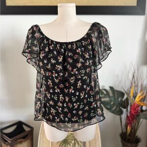 Bailey 44 Women's Floral Off Shoulder Ruffled Chiffon Top Blouse Small Lined